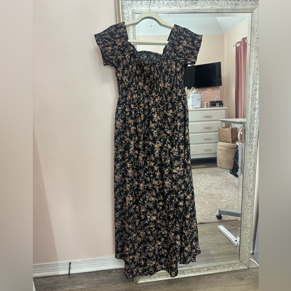 SHEIN Black and Brown Floral Maxi Dress